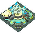 Cartoon Sci Fi Scene With Large Circular Device Pipes Control Panels And Vibrant Mechanical Structures