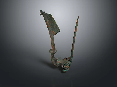 Ancient Bronze Daily Living Tool With Curved Handle Blade And Spike 3d model