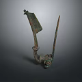 Ancient Bronze Daily Living Tool With Curved Handle Blade And Spike