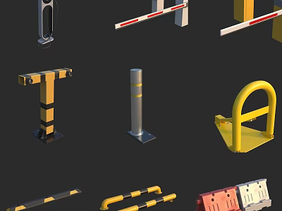 Different Types of Road Facilities Including Traffic Barriers Bollards and Safety Guardrails 3d model