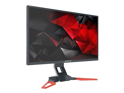 Modern Gaming Computer Monitor With Black Red Geometric Screen And Stylish Stand 3d model