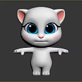 Cartoon White Cat with Big Blue Eyes Pink Ears and Outstretched Arms