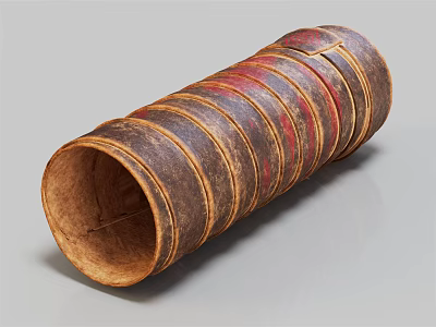 Vintage Handcrafted Cylindrical Container With Layered Brown Red Yellow Stripes And Textured Surface 3d model