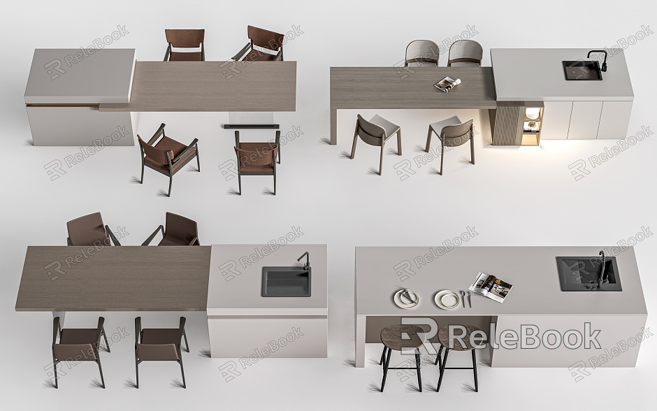 Dining bar, island table, table and chair, dining table and chair model