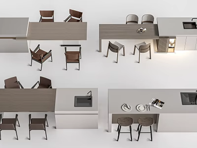 Modern Bar Counter Design With Wooden Top Sink And Black Bar Stools 3d model
