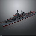 Detailed Gray Military Warship Model With Deck Equipment And Naval Structure
