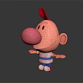 3D Game And Movie Character With Pink Big Nose Red Cap Blue White Striped Shirt