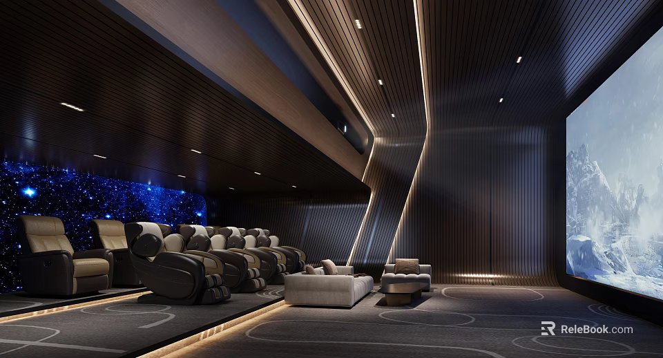 Luxury Home Theater With Comfortable Seats And Ambient Lighting 3d model 