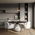 Elegant Modern Dining Room Interior With Round Table White Chairs Gray Cabinets And Pendant Light