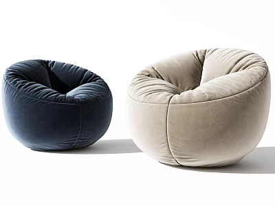 Navy Blue and Beige Velvet Round Bean Bag Chair for Modern Living Room 3d model
