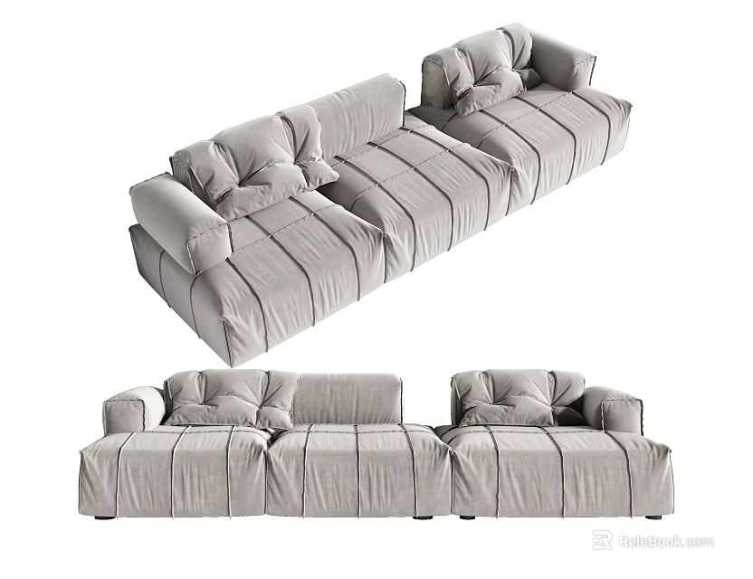 Light Gray Modern Multi Person Fabric Sofa With Cushions And Modular Design 3d model