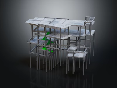 Modern Metal Storage Shelving Unit With Multiple Open Layers And Green Accents 3d model