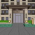 Elegant Main Entrance Gate With Number 1 Sign Glass Doors Lamp Posts And Green Shrubs