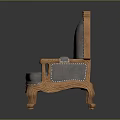 Classic Carved Wooden Frame Armchair With Gray Upholstery And Decorative Legs