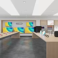 Modern Digital Store Interior With Laptops Desktop Computers And Wooden Display Counters 3d model