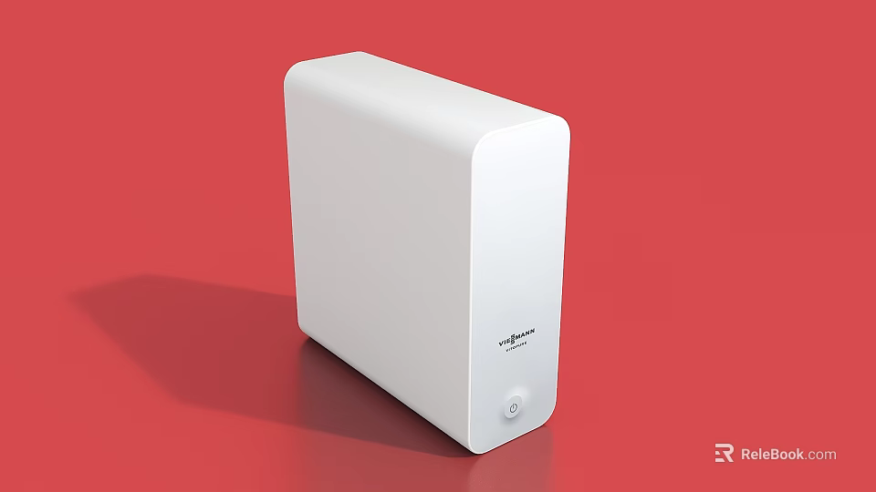 White Compact Kitchen Appliance With Sleek Surface Red Background Brand Logo And Button 3d model