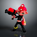 Spiky Red Hair Green Eyes Game Character Holding Red Weapon In Black Outfit With Yellow Accessories