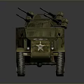 Green Military Tank with Tracked Wheels Multiple Machine Guns and White Star Insignia