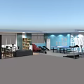 Modern Fitness Gym with Spin Bikes Treadmill Ping Pong Table Wall Arrows and Evolution Decor