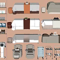 Professional Beauty Salon Equipment Display Featuring Beauty Beds Equipment Carts Various Devices And Product Shelves