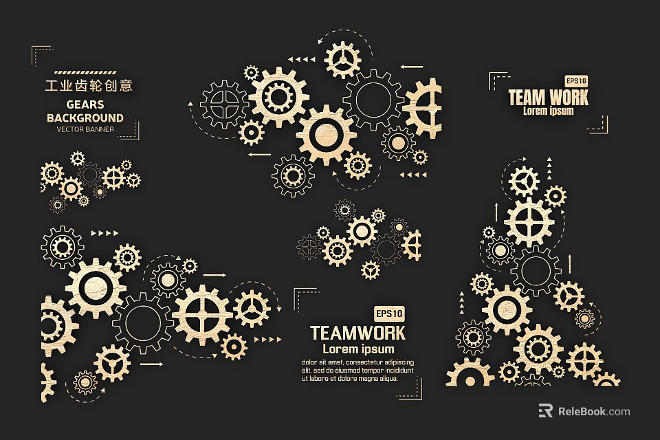 Industrial Gears Themed Wall Decor With Teamwork Design And Mechanical Elements 3d model 
