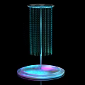 Illuminated Decorative Structure With Circular Top And Blue Hanging Chains On Black Background 3d model