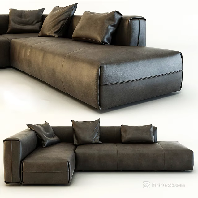 Modern Leather Sectional Sofa With Spacious Seats And Decorative Cushions 3d model