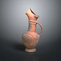 Handmade Carved Clay Sculpture Vase With Curved Spout Handle Circular Patterns Reddish Brown Design
