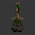 Mythical Antlered Nature Character With Green Long Hair Leafy Decorations And Root Pedestal