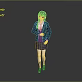 3D School Uniform Girl Character With Dark Blue Hair And Classic Outfit On Gray Background