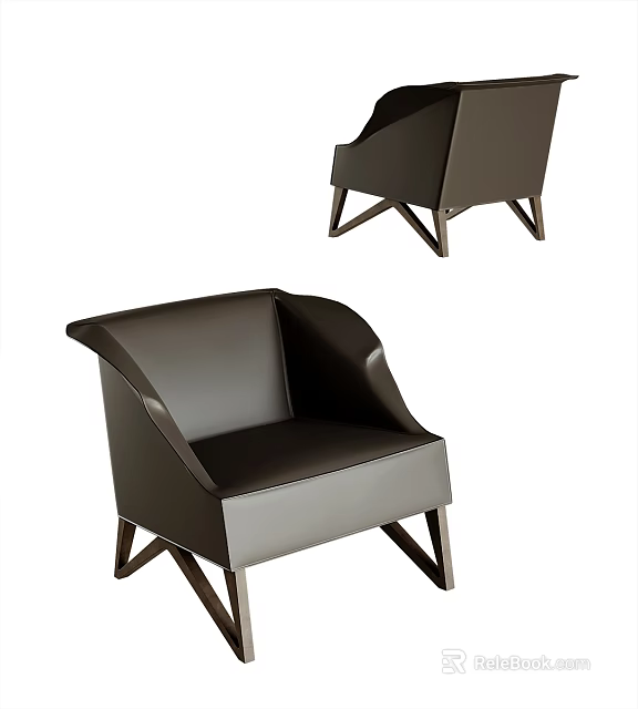 Elegant Modern Dark Leather Armchair With Sleek Lines And Geometric Metal Legs 3d model 