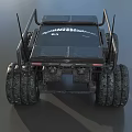 Black Functional Vehicle With Four Wheel Off Road Tires Top Platform And Antennas