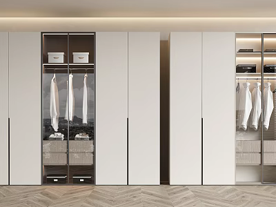 Modern White Closet Interior With Open Design Hanging Area Drawers And Glass Doors 3d model