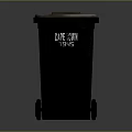 Black Plastic Trash Bin With Corporation Label And Lid And Wheels
