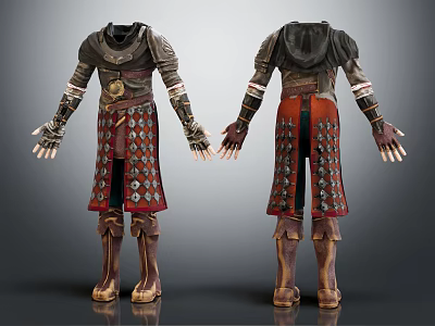 Detailed Character Costume Design Front Back View With Decorative Patterns And Armor Elements 3d model