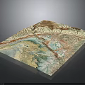 Colorful Square Terrain Map With Mountain River And Green Blue Brown Textures