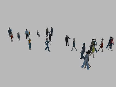 Group of People Walking in Urban Space with Casual Outfits and Various Directions 3d model