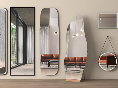 Modern Various Shaped Mirrors Wall Mounted And Standing Reflecting Living Room Furniture And Lighting 3d model
