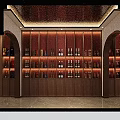Chinese Style Mahogany Wine Cabinet With Wine Racks And Decorative Bottles