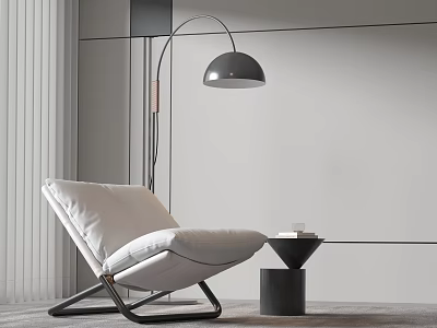 Modern White Padded Accent Chair In Minimalist Interior With Metal Frame Floor Lamp Side Table 3d model