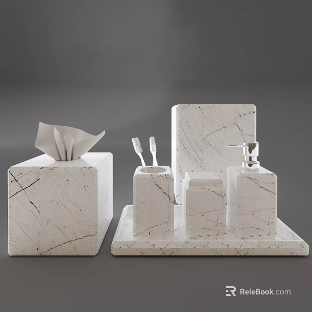 Modern Bathroom Accessories Set With Marble Tissue Box Toothbrush Holder And Soap Dispenser 3d model 