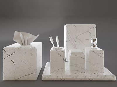 Modern Bathroom Accessories Set With Marble Tissue Box Toothbrush Holder And Soap Dispenser 3d model