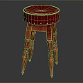 Wooden Stool With Red Leather Seat Silver Studs On Carved Wooden Legs