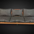Modern Three Seater Sofa With Gray Cushions Wooden Frame And Metal Legs