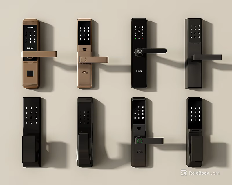 Smart Electronic Door Handles With Digital Keypad In Brown And Black Modern Styles 3d model 