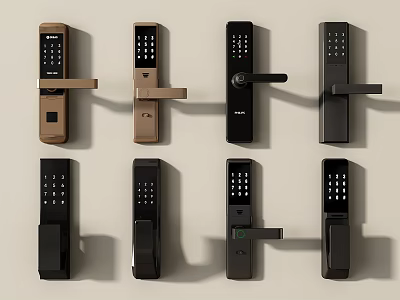 Smart Electronic Door Handles With Digital Keypad In Brown And Black Modern Styles 3d model