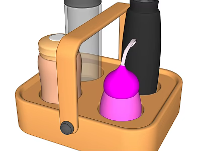 Pink Cup with White Straw in Orange Tray and Storage Containers for Kitchen Organization 3d model