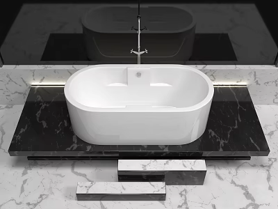 Modern White Bathtub Interior Design With Black Marble Countertop And Lighting 3d model