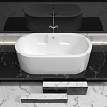 Modern White Bathtub Interior Design With Black Marble Countertop And Lighting