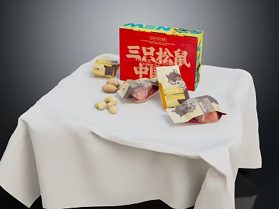 Three Squirrels Chinese Snacks With Red Yellow Packaging Box And Peanuts Packets 3d model